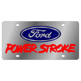 Ford Power Stroke Stainless Steel License Plate with Red Font