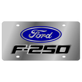 Ford F-250 Stainless Steel License Plate with Mirror Outline