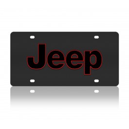 Jeep Word Red Outline Carbon Steel License Plate