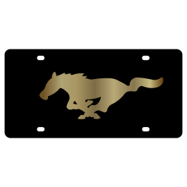 Ford Mustang Carbon Steel License Plate Gold Logo