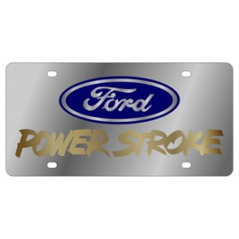 Ford Power Stroke Stainless Steel License Plate with Gold Font