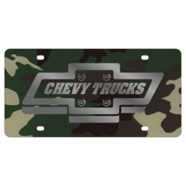 Chevy Trucks License Plate - Camo Lazer Style with Silver Bowtie