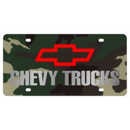 Chevy Trucks License Plate - Camo Lazer Style with Red Bowtie