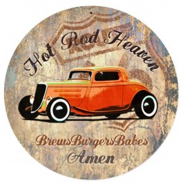 Hot Rod Heaven Vintage Metal Sign 14 x 14