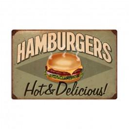 Hamburgers Hot & Delicious Vintage Sign 24 x 16