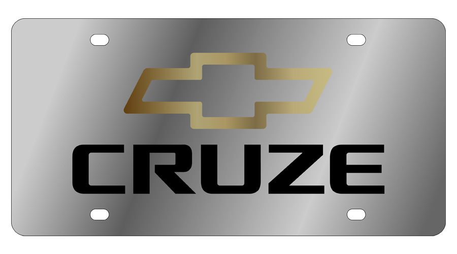 Chevy Cruze Stainless Steel License Plate with Gold Bowtie 