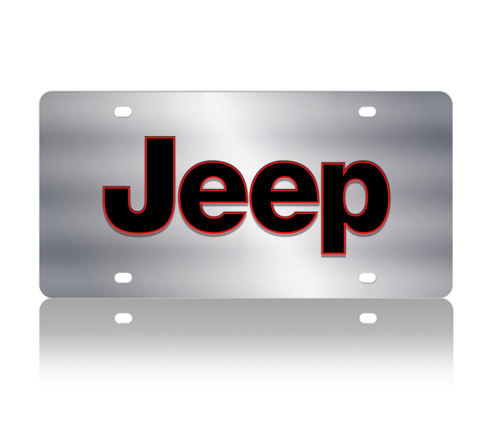 Jeep Stainless Steel License Plate with Red Outline