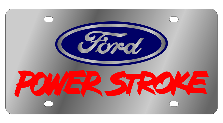 Ford Power Stroke Stainless Steel License Plate with Red Font