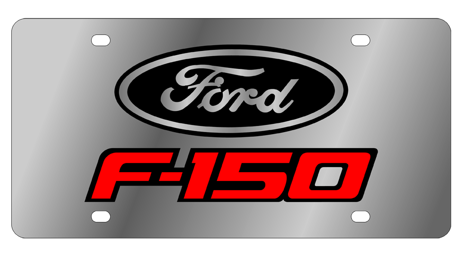 Ford F-150 License Plate with Black Oval and Red Font