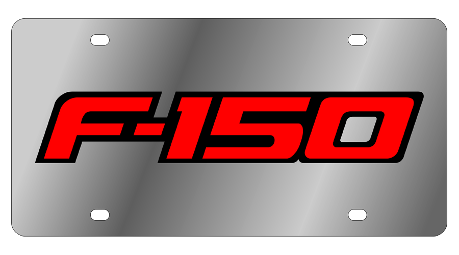 Ford F-150 Stainless Steel License Plate with Red Font