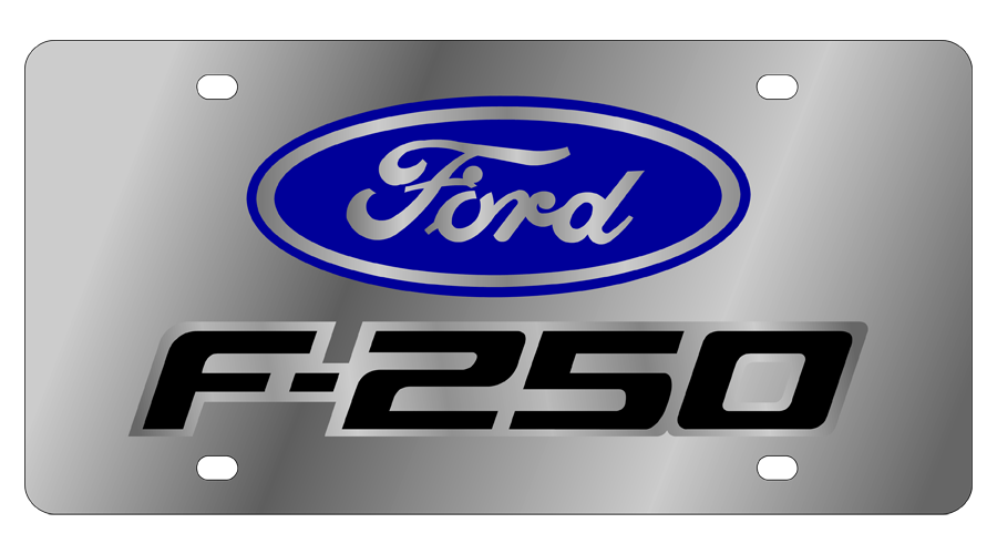 Ford F-250 Stainless Steel License Plate with Mirror Outline
