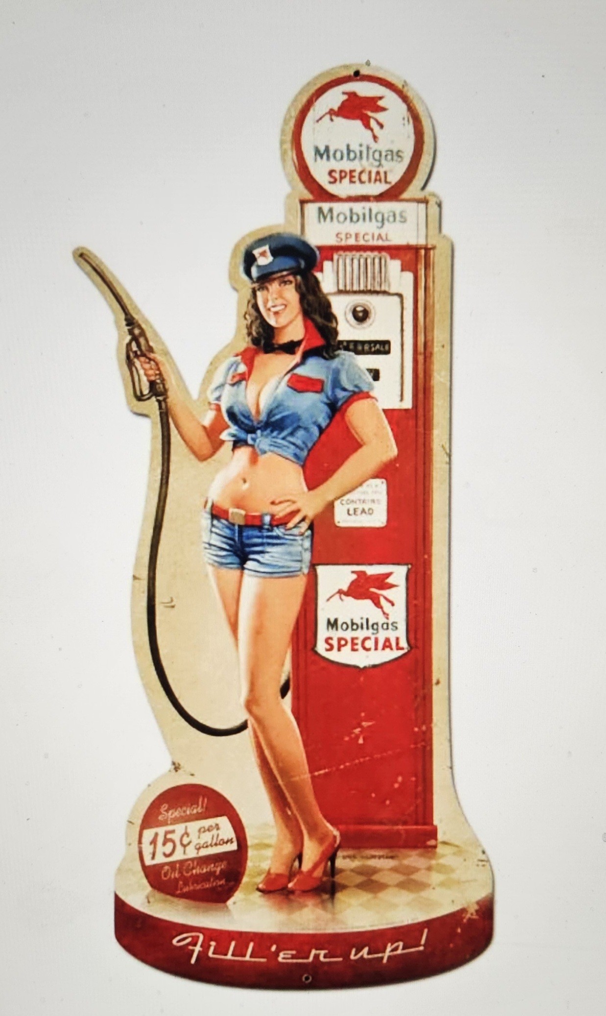 Gas Pump Girl Vintage Sign 17 x 36