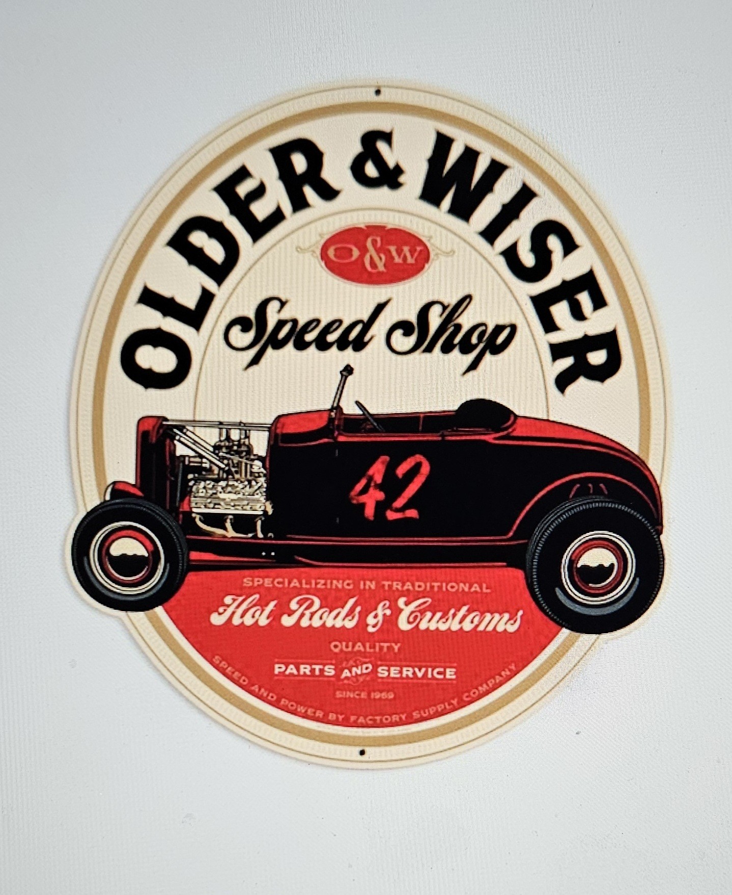 Older And Wiser Speed Shop Red Vintage Sign 13 x 15