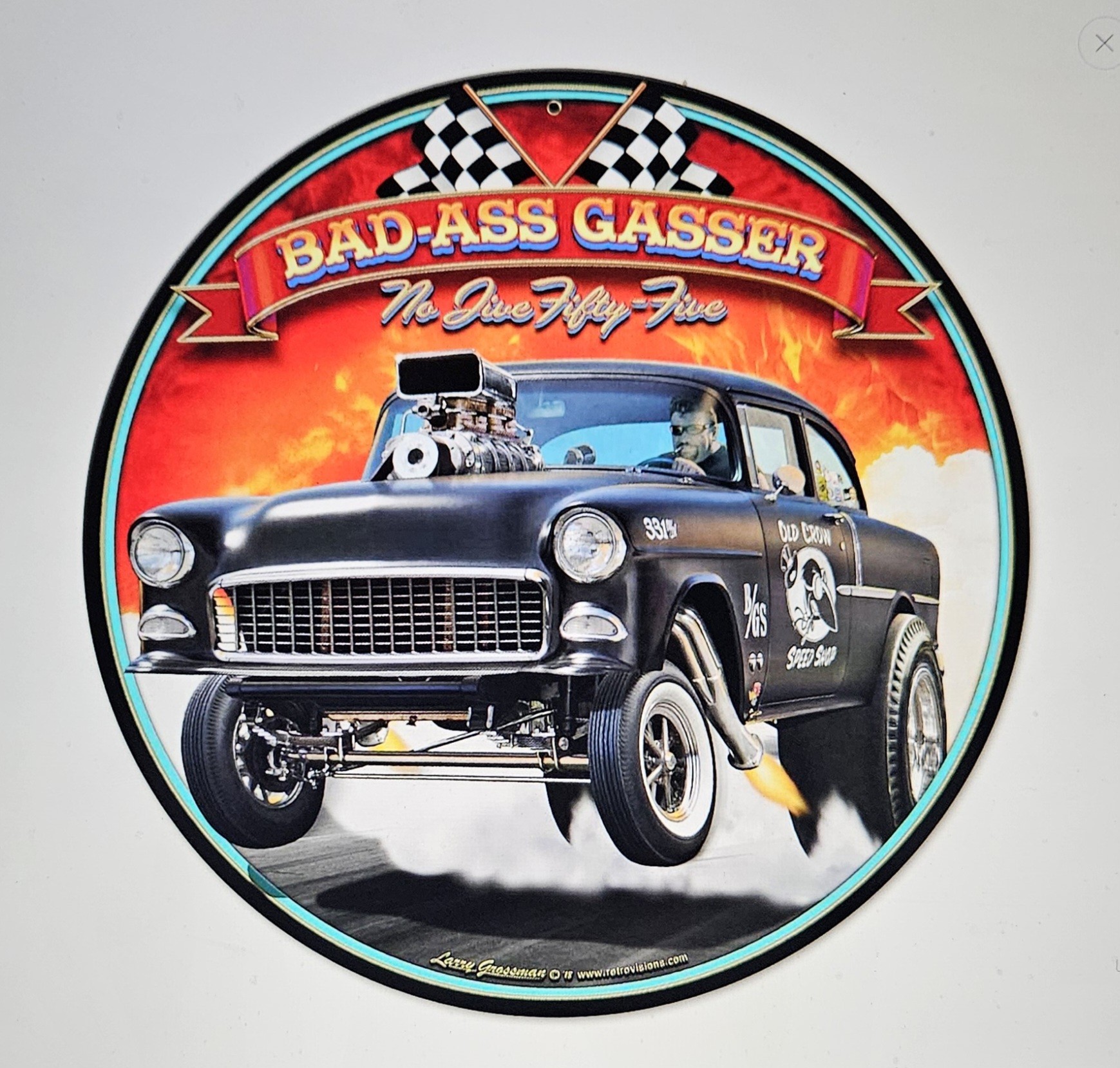 1955 Bad-Ass Gasser Vintage Round Sign 14 x 14