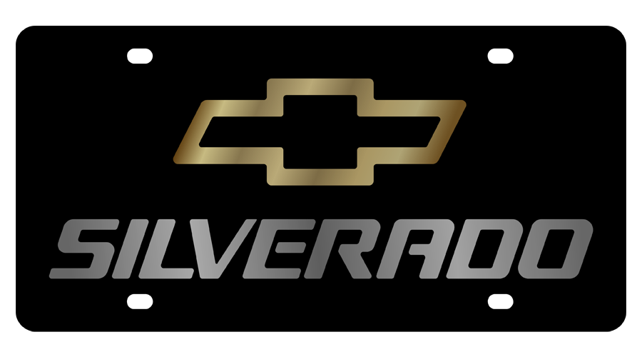 Chevy Silverado Lazer-Tag License Plate with Gold Bowtie