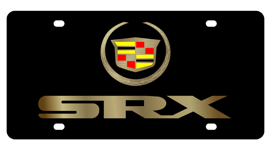Cadillac SRX Carbon Steel License Plate Gold Logo