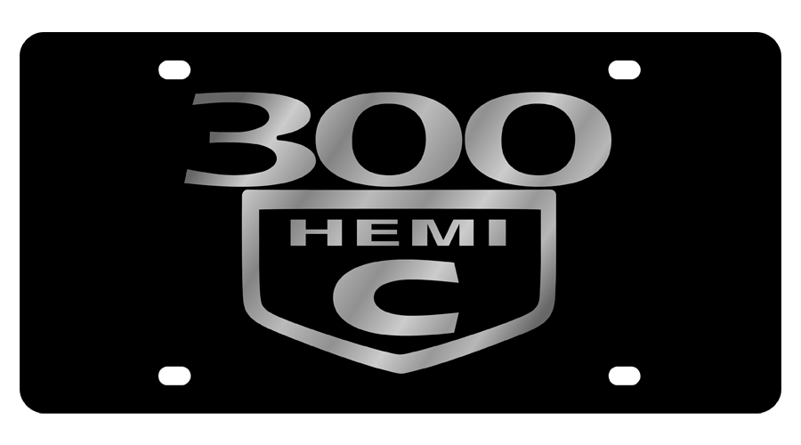 Chrysler 300C Hemi Carbon Steel License Plate Silver Logo