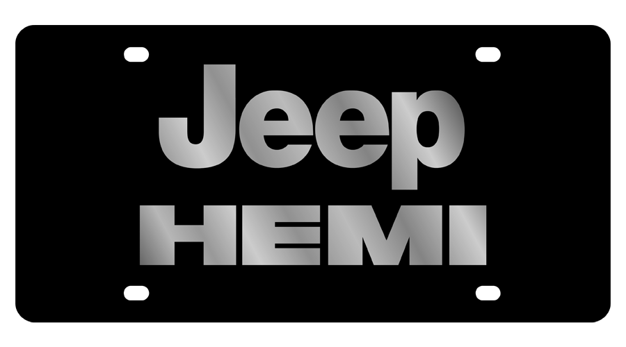 Jeep Hemi Carbon Steel License Plate Silver Font
