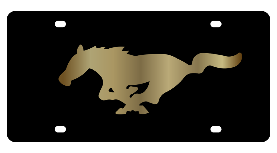 Ford Mustang Carbon Steel License Plate Gold Logo