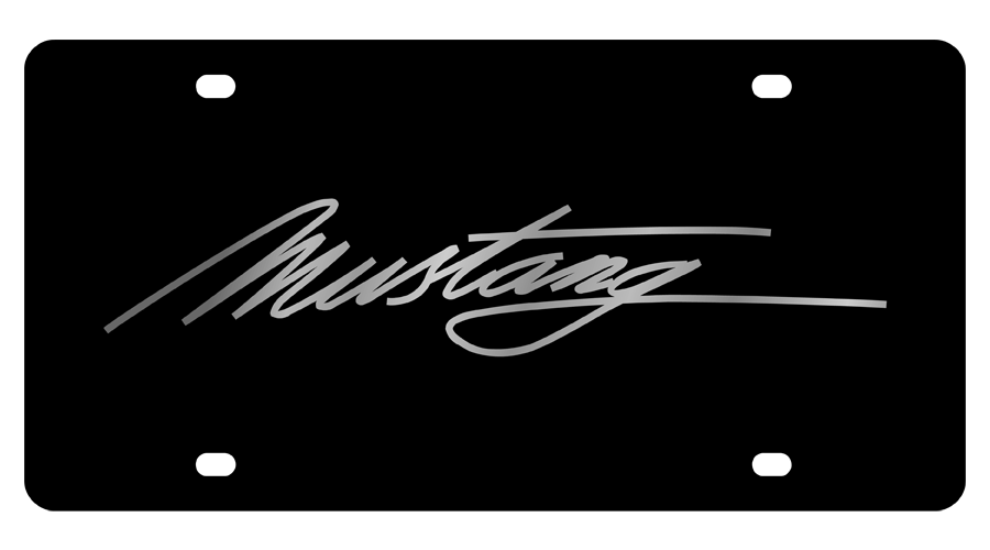Ford Mustang Silver Script Carbon Steel License Plate
