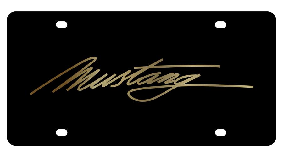 Ford Mustang Gold Script Carbon Steel License Plate
