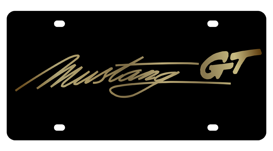 Ford Mustang GT Gold Script Carbon Steel License Plate