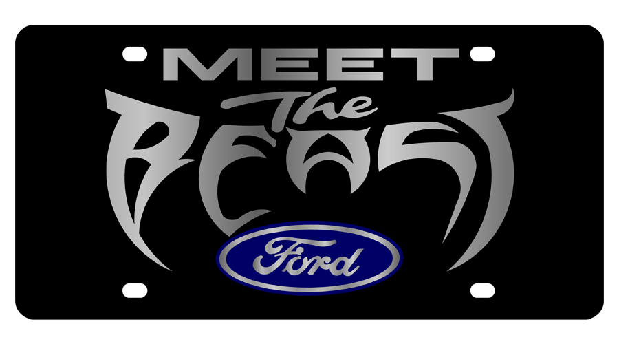 Ford Meet The Beast Carbon Steel License Plate Silver Font