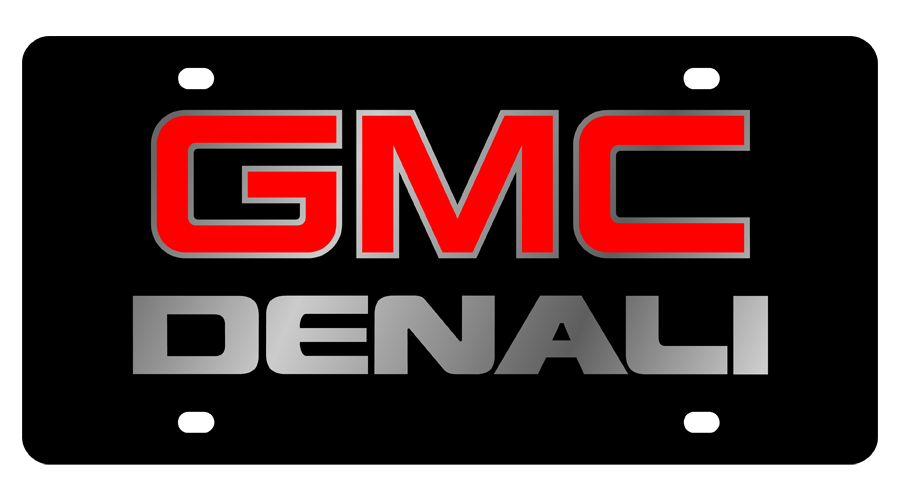 GMC Denali Carbon Steel License Plate Silver Font