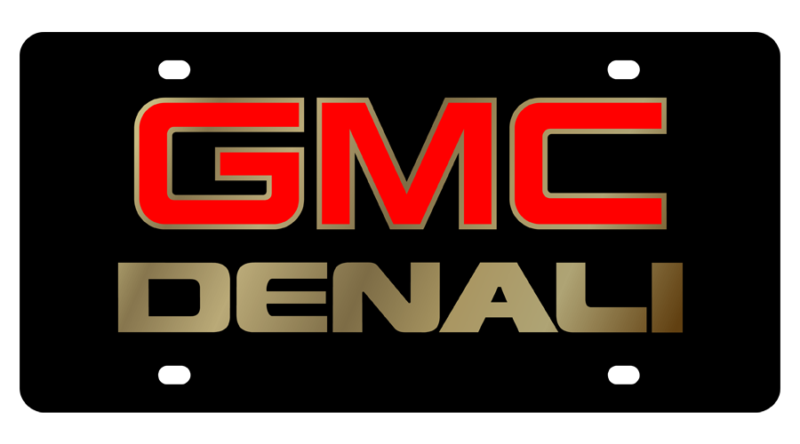 GMC Denali Carbon Steel License Plate Gold Font