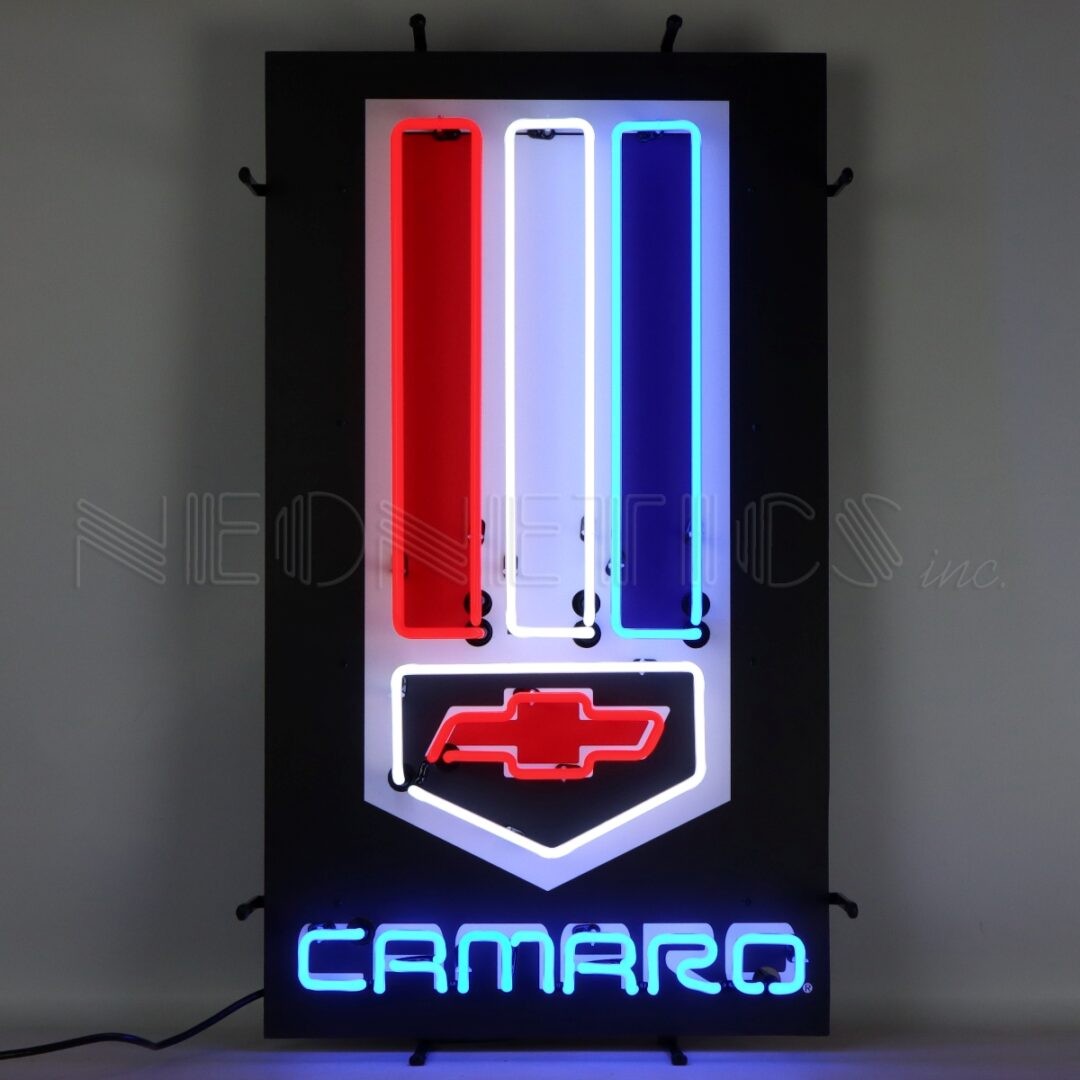 Camaro Red, White, and Blue Neon Sign with Backing