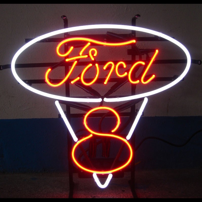 Ford V8 Red and White Neon Sign