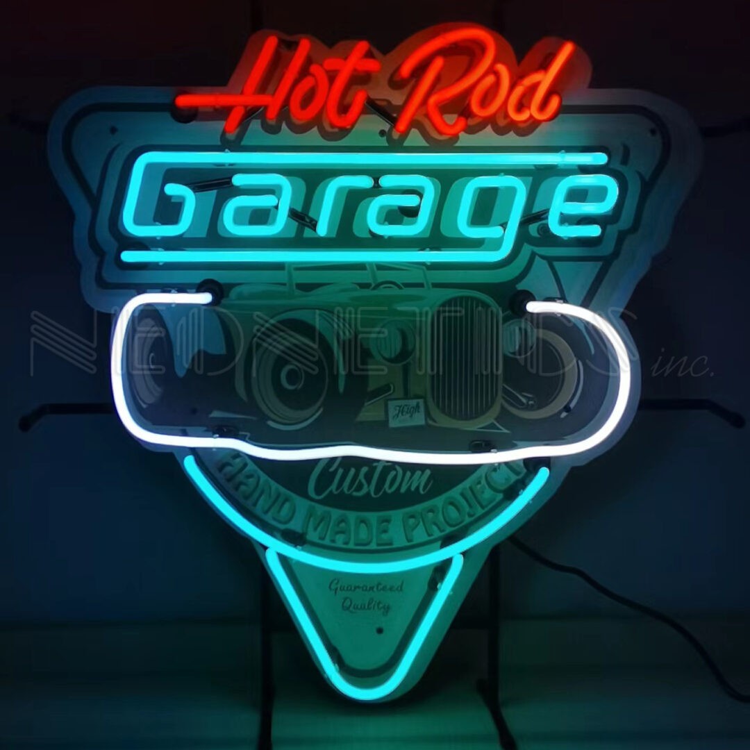 Hot Rod Garage Teal Neon Sign with Backing