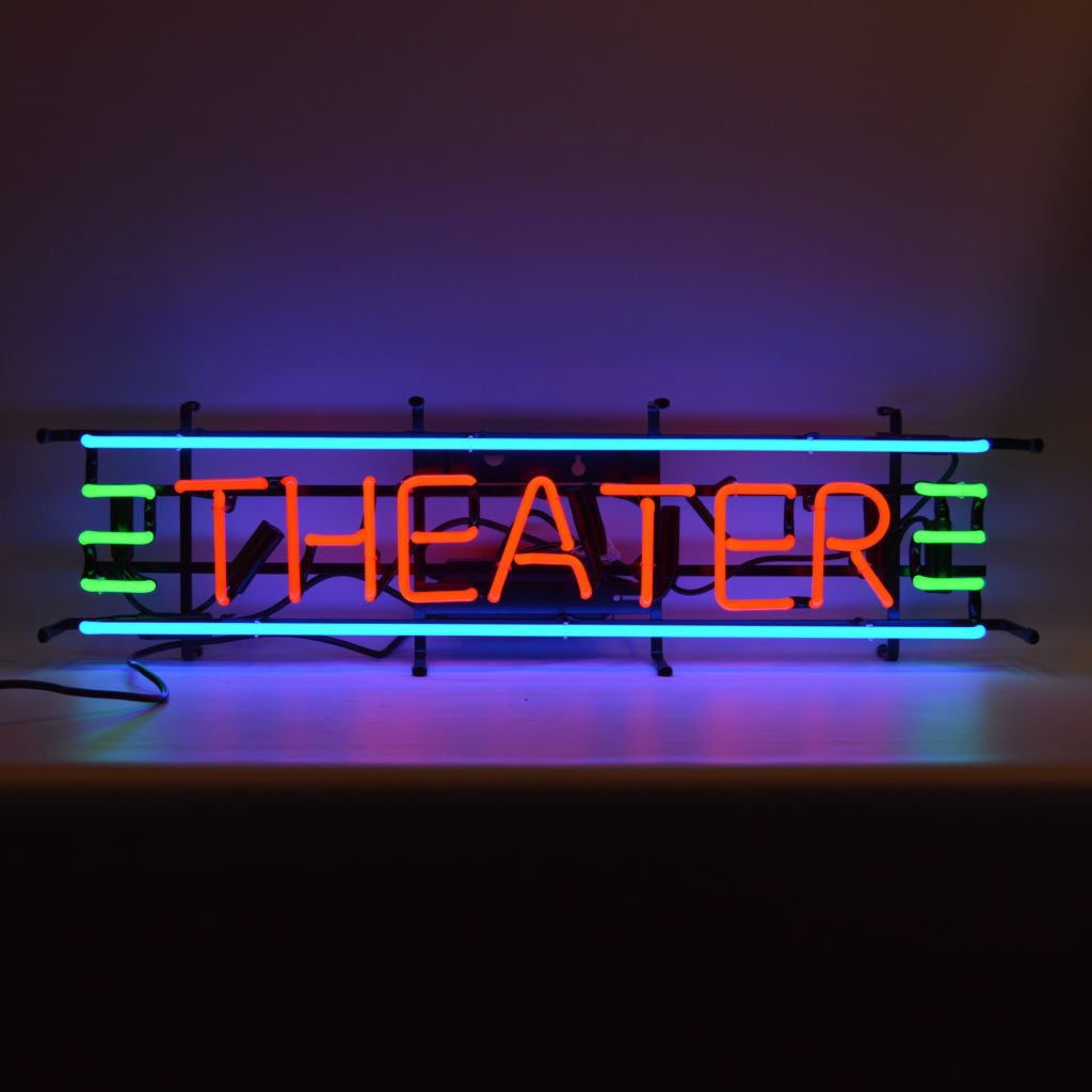 Theater Neon Sign in Red, Green and Blue