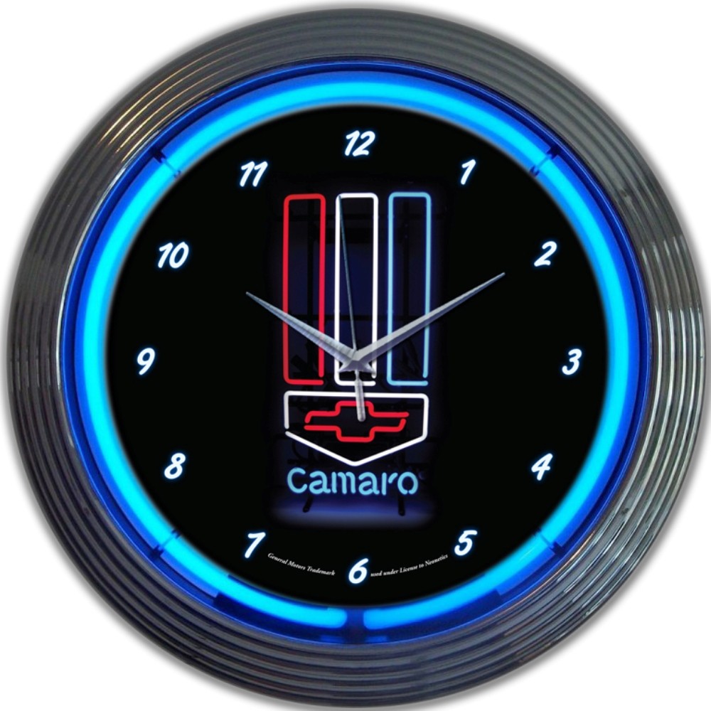 Camaro Red, White, and Blue Neon Clock