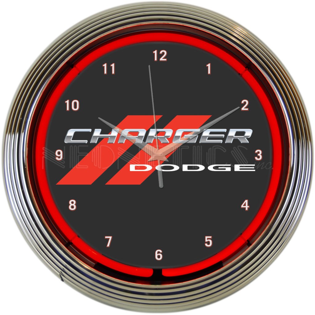 Dodge Charger Red Neon Clock
