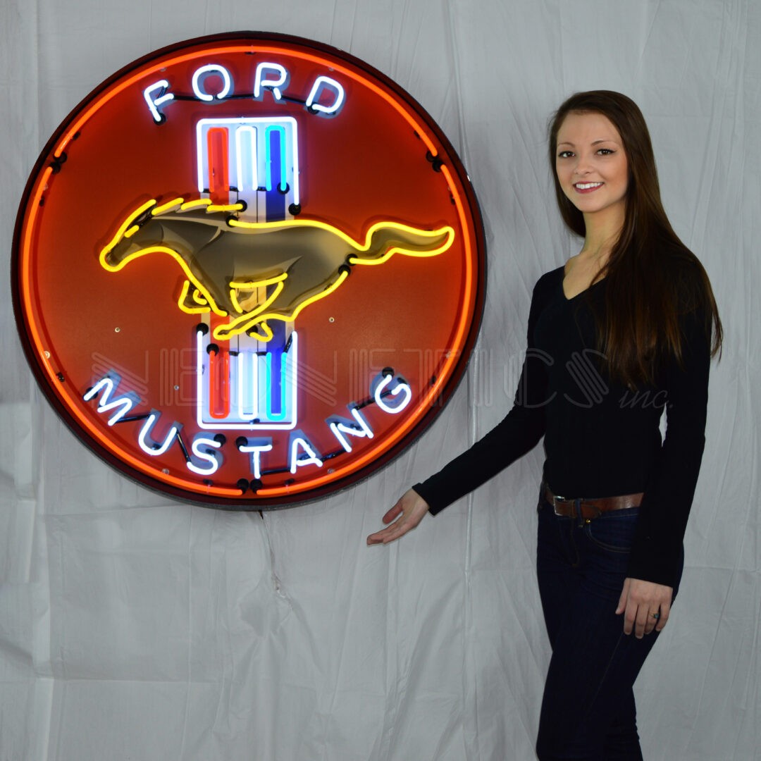 Ford Mustang Red 36 Inch Neon Sign in Metal Can 