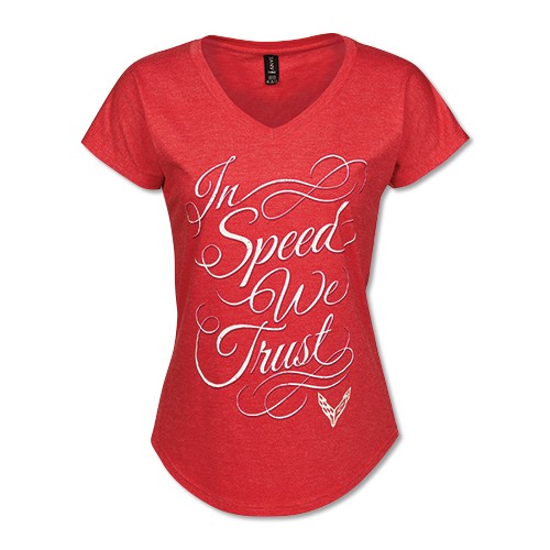 Ladies C8 Corvette In Speed We Trust T Shirt