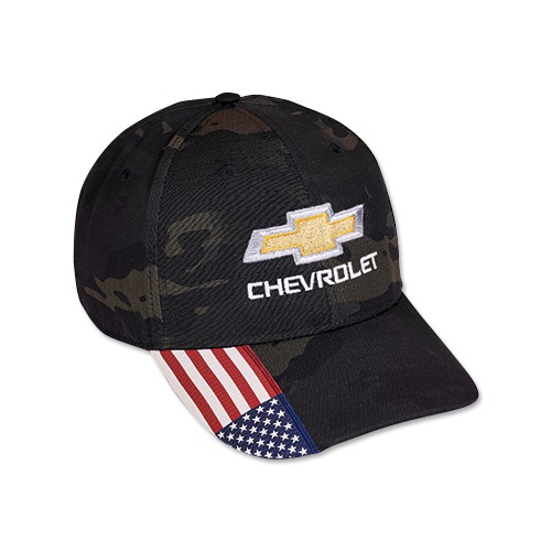 Chevrolet Black Camo US Flag Hat with Gold Bowtie