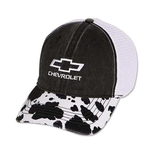 Ladies Chevrolet Cow Print Ponytail Hat with Bowtie