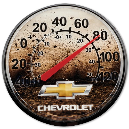 Chevrolet 12" Round Plastic Wall Thermometer with Gold Bowtie