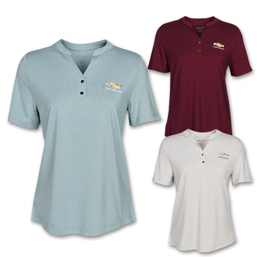 Ladies Chevrolet Snap-Up Performance Polo with Gold Bowtie 