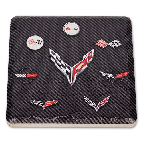 Corvette Generations Flags Stone Coaster