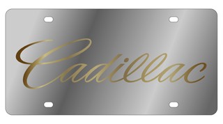 Cadillac License Plate - Stainless Style Gold Script