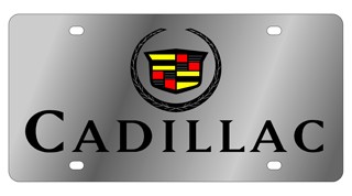 Cadillac License Plate - Stainless Style Black Font