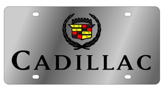 Cadillac License Plate - Stainless Style Black Font with Crest