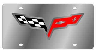 Corvette C6 Flags License Plate - Stainless Style