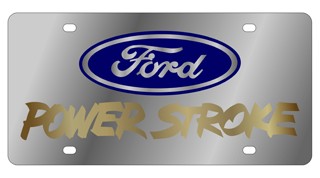Ford Power Stroke Stainless Steel License Plate with Gold Font