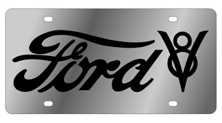 Ford V8 License Plate Black Script