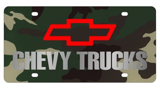 Chevy Trucks License Plate - Camo Lazer Style with Red Bowtie