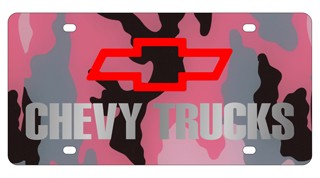 Chevy Trucks License Plate -  Pink Camo Lazer Style with Red Bowtie 